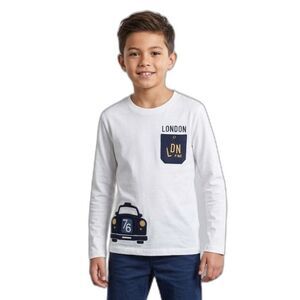 NWOT Primigi boys white blue long sleeve taxi graphic t-shirt top size 10 140